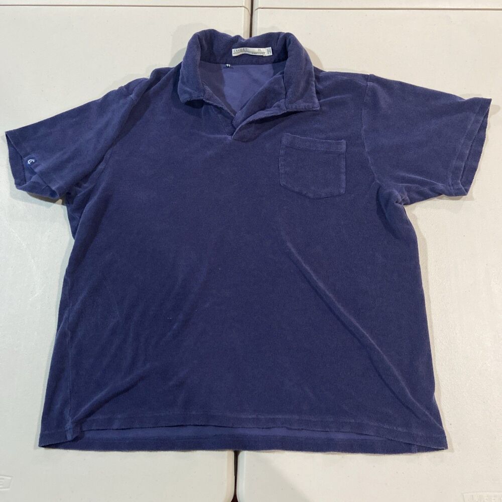 Criquet Polo Shirt  Blue Terry Cloth Beach Pool Towel Resort Casual M's Sz XL